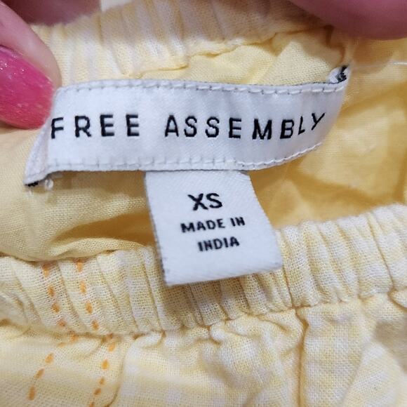 Free Assembly 3/4 Sleeve Square Neck Top Peplum Hem Cadmium Yellow Plaid Size XS - Picture 8 of 10